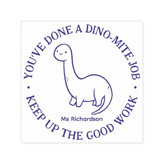 Funny Cute Dinosaur Dynamite Job Teacher Piedere Zelfinktende Stempel (Design)