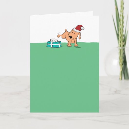 Funny Cute Dog Peeing op Cadeau kerst Feestdagen Kaart (Voorkant)