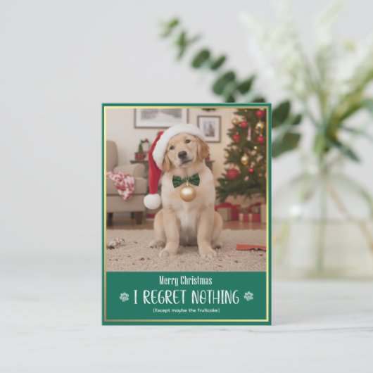 Funny Cute Dog Photo Christmas Holiday Postcard Feestdagenkaart (Staand voorkant)