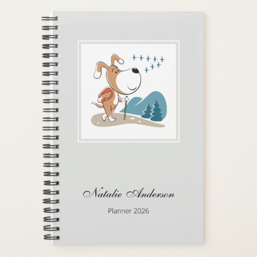 Funny Cute Dog Puppy Hiking Personalized 2026 Planner (Voorkant)