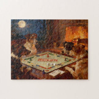 Funny Cute Dogs Playing A Board Game Legpuzzel