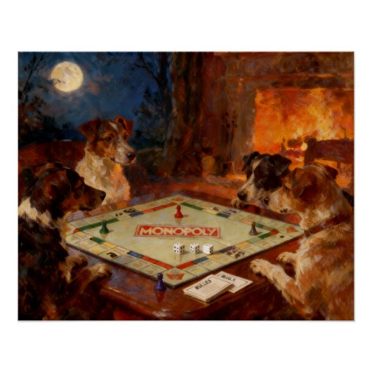Funny Cute Dogs Playing A Board Game  Perfect Poster (Voorkant)
