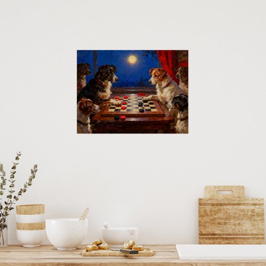 Funny Cute Dogs Playing Checkers Gift Poster (Keuken)