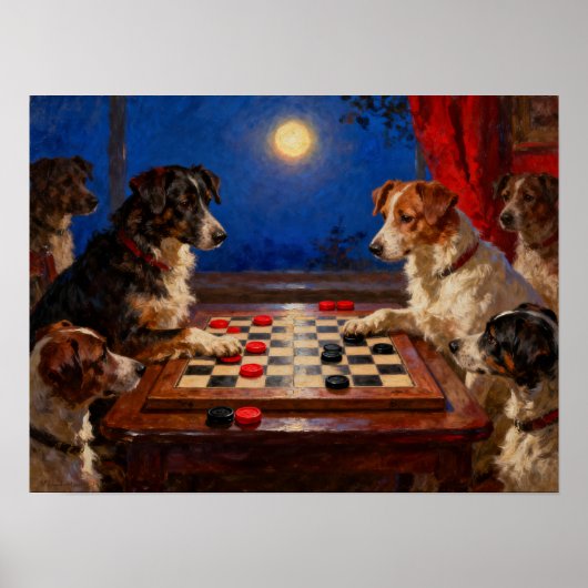 Funny Cute Dogs Playing Checkers Gift Poster (Voorkant)