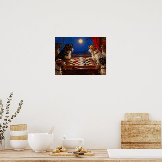 Funny Cute Dogs Playing Checkers Gift Poster (Keuken)