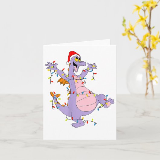 Funny Cute Dragon Figment Lights Christmas Santa M Kaart (Gele Bloem)