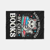 Funny Cute Easily Distracted By Cats And Books  Fleece Deken (Voorkant (Horizontaal))
