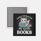 Funny Cute Easily Distracted By Cats And Books Magneet (Voorkant / Achterkant)