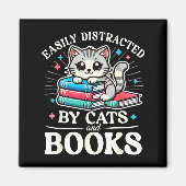 Funny Cute Easily Distracted By Cats And Books Magneet (Voorkant)