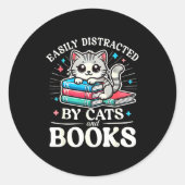 Funny Cute Easily Distracted By Cats And Books  Ronde Sticker (Voorkant)