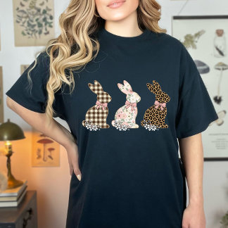 Funny Cute Easter Bunnies Holiday Bow Girls Women  T-shirt