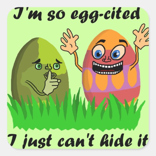 Funny Cute Easter Cartoon Vierkante Sticker (Voorkant)