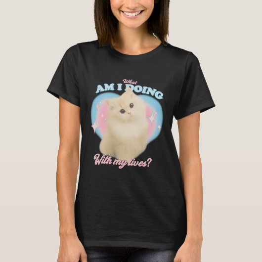 Funny Cute Existential Cat Meme Pastel Retro Style T-shirt (Voorkant)