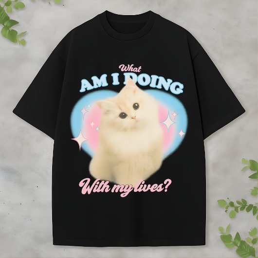 Funny Cute Existential Cat Meme Pastel Retro Style T-shirt