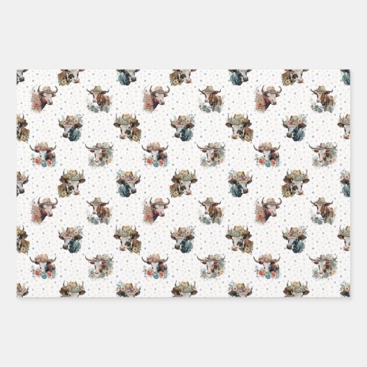 Funny Cute Floral Koeien die het Boerderij van het Inpakpapier Vel (Voorkant)