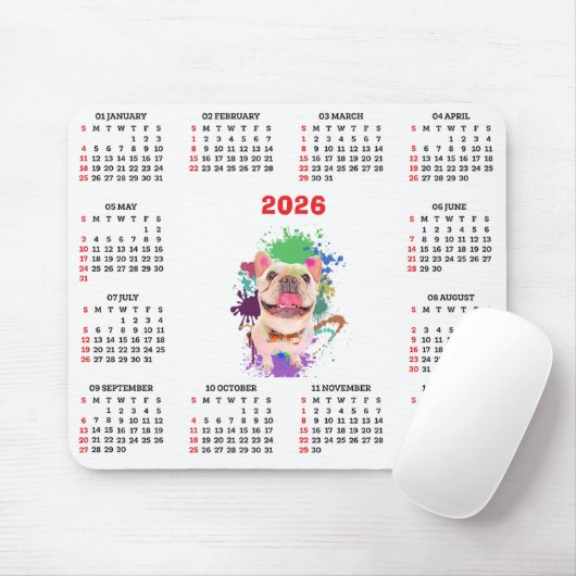 Funny Cute Frenchie Dog Calendar  Muismat (Met muis)