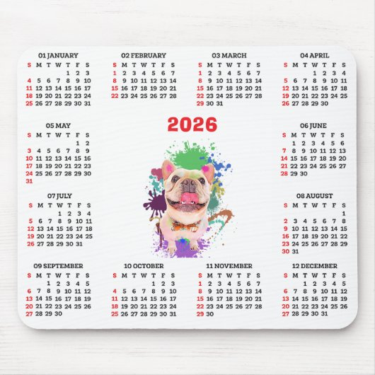 Funny Cute Frenchie Dog Calendar  Muismat (Voorkant)