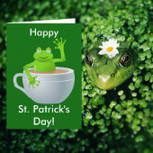 Funny Cute Frog in a Tea Cup St Patrick's Day Kaart