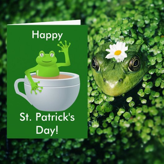 Funny Cute Frog in a Tea Cup St Patrick's Day Kaart