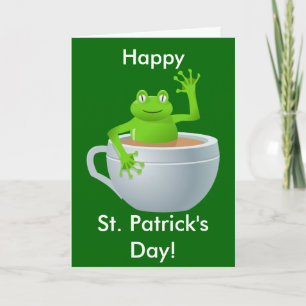 Funny Cute Frog in a Tea Cup St Patrick's Day Kaart