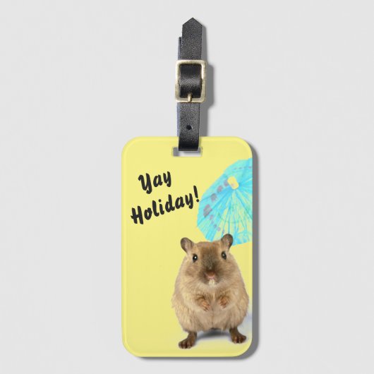 Funny Cute Gerbil Summer Holiday Yellow Bagagelabel (Voorkant (verticaal))