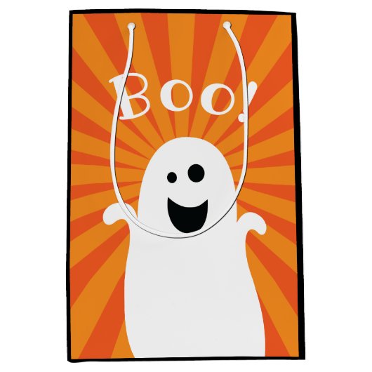 Funny Cute Ghost Boo Haunted Happy Halloween Party Medium Cadeauzakje (Voorkant)