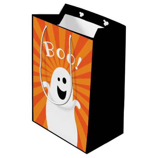 Funny Cute Ghost Boo Haunted Happy Halloween Party Medium Cadeauzakje (Achterkant Gekanteld)