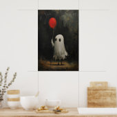 Funny Cute Ghost Holding Red Balloon, Vintage Poster (Keuken)