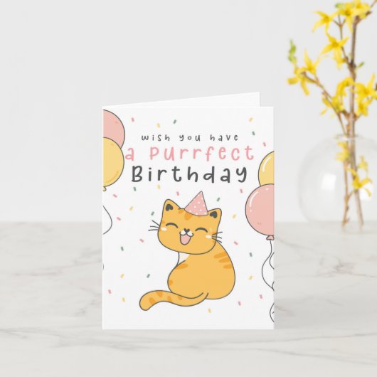 Funny Cute Ginger Cat Kitten Birthday Kaart (Gele Bloem)