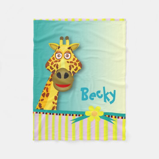 Funny Cute Giraffe | blauwgroen geel Fleece Deken (Voorkant)