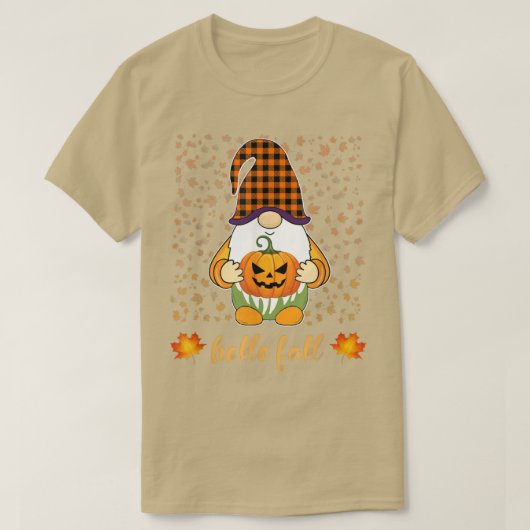 Funny Cute Gnome Holding Pumpkin hallo Herfst T-shirt (Design voorkant)