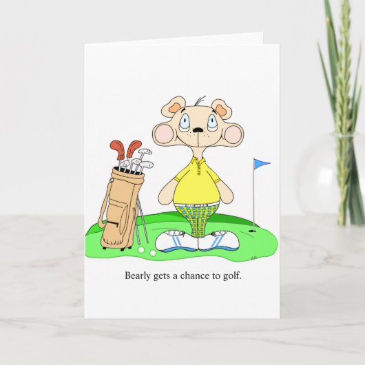 Funny Cute Golfing Bear Greeting Card Kaart (Voorkant)