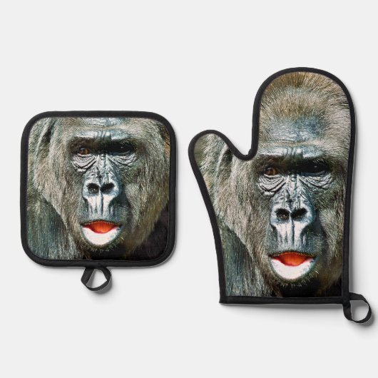 FUNNY CUTE GORILLA OVENWANT & PANNENLAP SET (Voorkant)