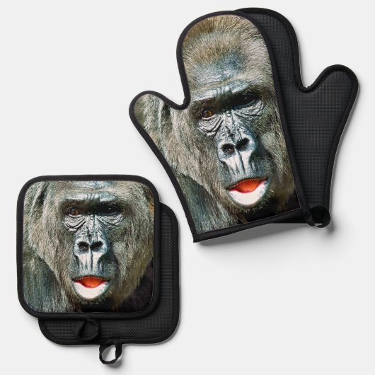 FUNNY CUTE GORILLA OVENWANT & PANNENLAP SET (Voorkant / Achterkant)