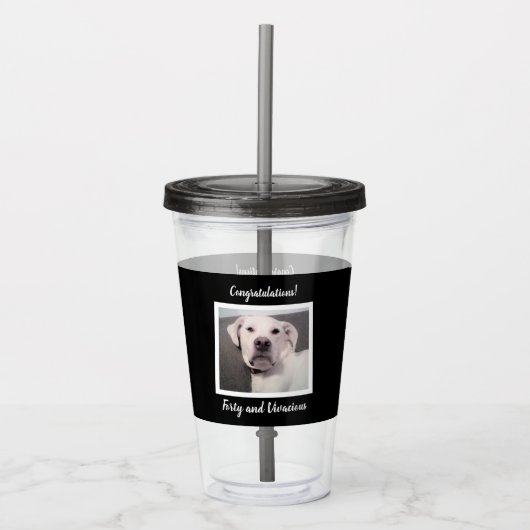 Funny Cute Grumpy White Dog 40th Birthday Black Acryl Drinkbeker (Voorkant)