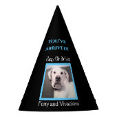 Funny Cute Grumpy White Dog 40th Birthday Black Feesthoedjes (Voorkant)