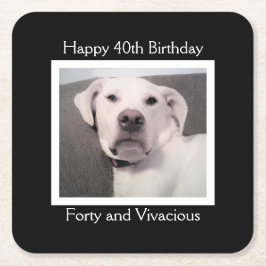 Funny Cute Grumpy White Dog 40th Birthday Black Kartonnen Onderzetters