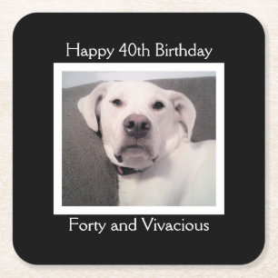 Funny Cute Grumpy White Dog 40th Birthday Black Kartonnen Onderzetters