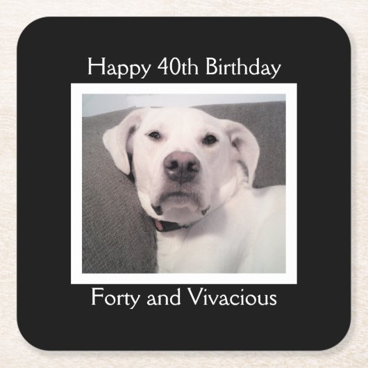 Funny Cute Grumpy White Dog 40th Birthday Black Kartonnen Onderzetters (Voorkant)