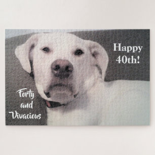 Funny Cute Grumpy White Dog 40th Birthday Black Legpuzzel