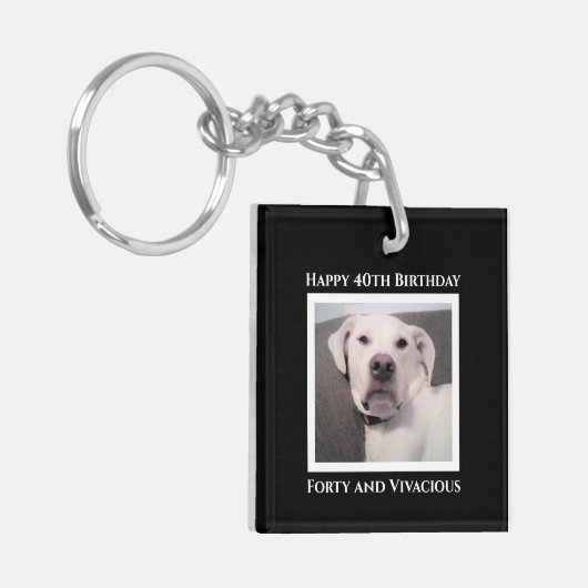 Funny Cute Grumpy White Dog 40th Birthday Black Sleutelhanger (Voorkant Links)