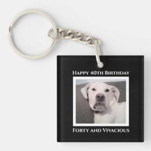 Funny Cute Grumpy White Dog 40th Birthday Black Sleutelhanger