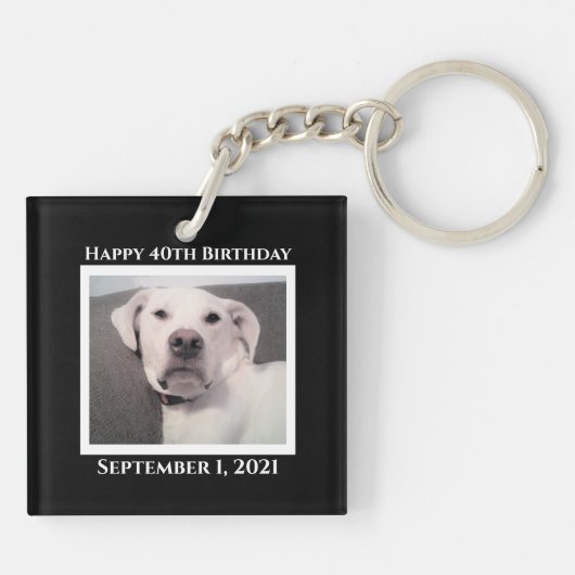 Funny Cute Grumpy White Dog 40th Birthday Black Sleutelhanger (Achterkant)