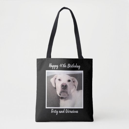 Funny Cute Grumpy White Dog 40th Birthday Black Tote Bag (Voorkant)