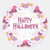 Funny Cute Halloween Pattern with Pumpkins witch Ronde Sticker (Voorkant)