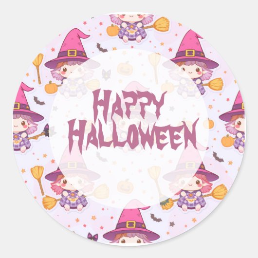 Funny Cute Halloween Pattern with Pumpkins witch Ronde Sticker (Voorkant)