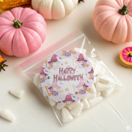 Funny Cute Halloween Pattern with Pumpkins witch Ronde Sticker