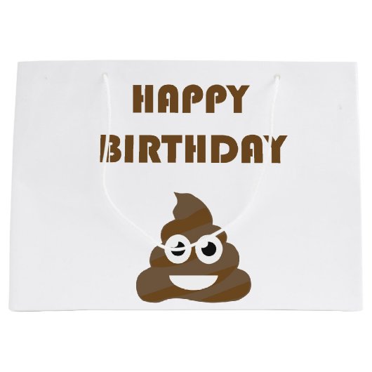 Funny Cute Happy Birthday Poop Emoji Groot Cadeauzakje (Voorkant)