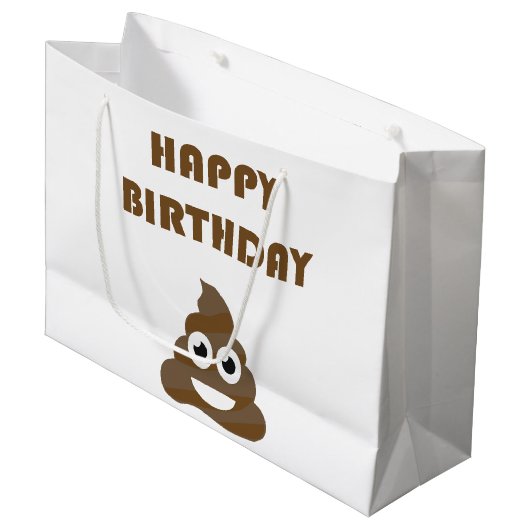 Funny Cute Happy Birthday Poop Emoji Groot Cadeauzakje (Voorkant Gekanteld)