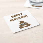 Funny Cute Happy Birthday Poop Emoji Kartonnen Onderzetters (Schuin)